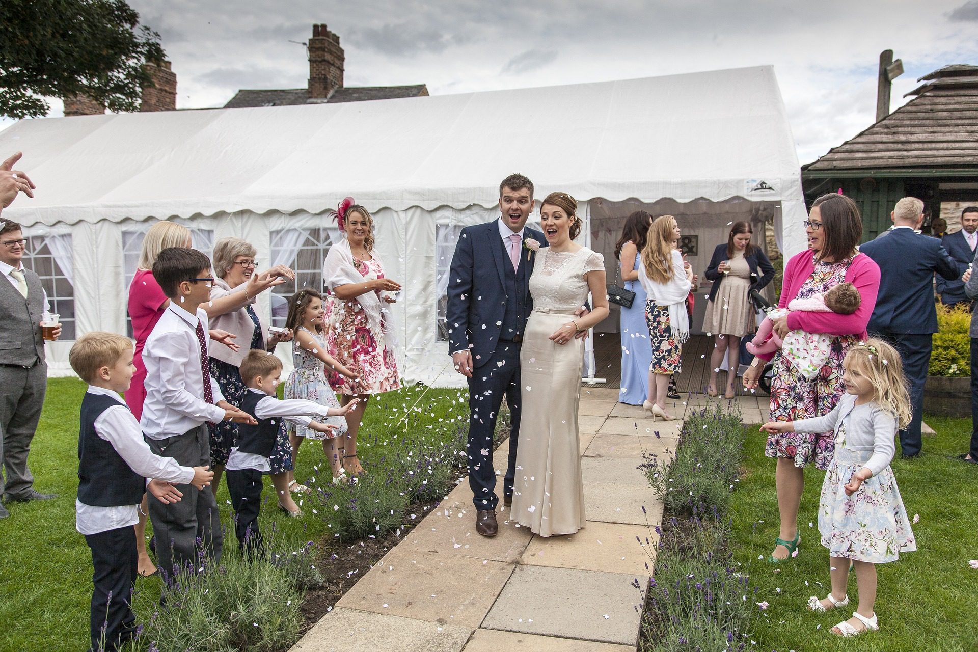 bride and groom celebrating at their wedding reception